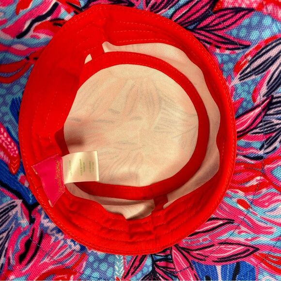 Lilly Pulitzer Ruby Red Sun Hat Wild Times Pink Blue Wide Brim Tropical Beachy - Picture 14 of 14